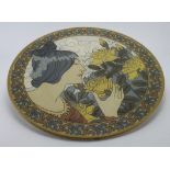 Mettlach. Large Mettlach charger, signed R. Fournier, depicting a woman smelling flowers, reverse