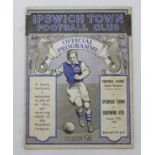 Football programme - Ipswich v Southend 27th August 1938, F/L 3rd Div South.
