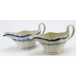 Pair of early blue & white Wedgwood pottery sauce boats c. 1800 both have restoration (spout &