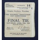 Football Ticket - FA Cup Final 27th April 1929 at Wembley (Bolton v Portsmouth)