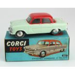 Corgi Toys, no. 207 'Standard Vanguard III Saloon', white with red roof, contained in original box