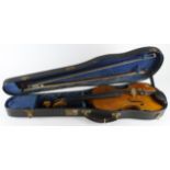 Violin, makers label to inside for 'Richard Peat Musical Instruments, Tibshelf, Alfreton, 1894