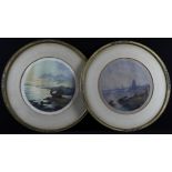 Alphonse Lafitte (French 1862) Pair of signed round aquatints depicting coastal scenes with boats.