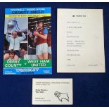 Football, FA Charity Shield 1975 Derby County v West Ham, programme plus Derby County Official Party