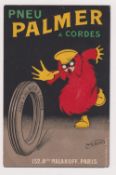 Postcard, Advertising, Palmer Tyres, Paris, artist drawn comedy card by Schusler, (some staining &