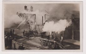 Postcard, Suffolk, RP, Box Factory Fire, pu Lowestoft 19th September 1907 with hand-drawn fire