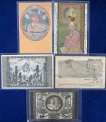 Postcards, 5 glamour cards inc. 2 photo repros by Fidus and nude with child published by Rommler &