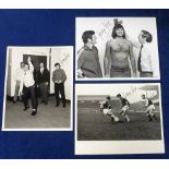 Football autographs, George Best, Manchester United, three b/w 10" x 8" photos, being later images
