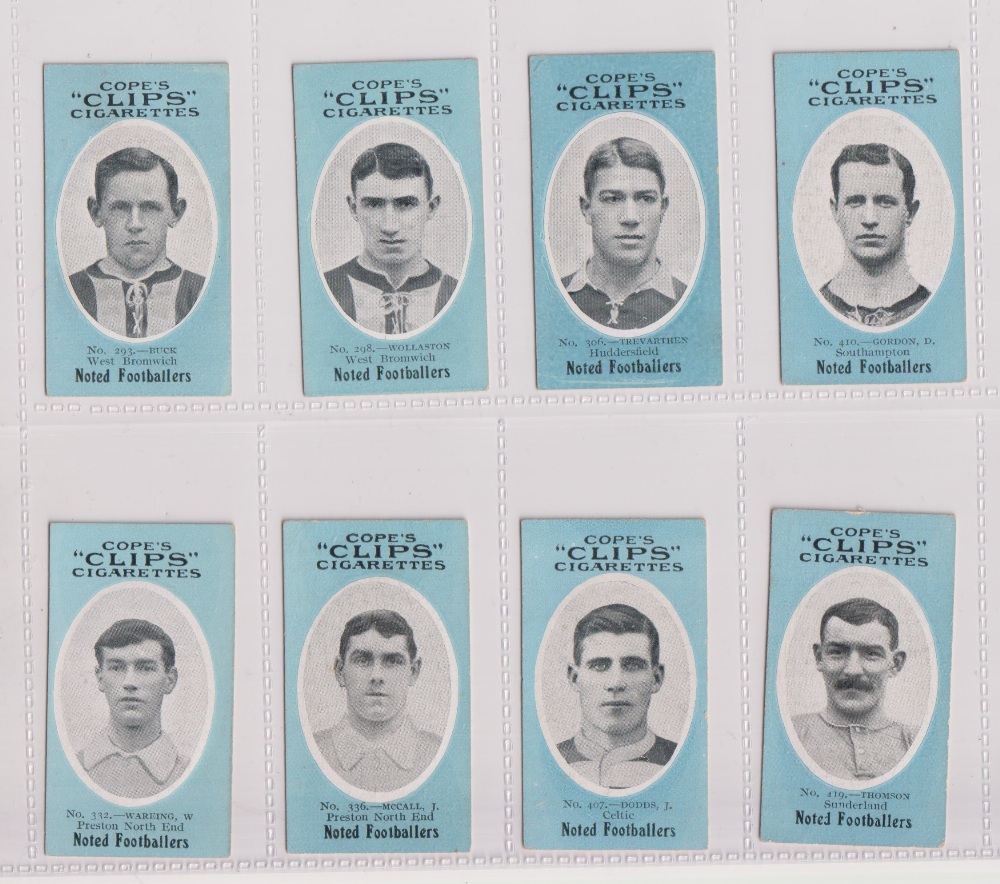 Cigarette cards, Cope's, Noted Footballers, (Clips 500 subjects) 8 cards, West Bromwich nos 293 &