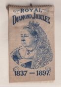 Woven Silk, Royal Diamond Jubilee 1837-1897, 2 x 3” lapel badge, original pin, (slight creasing,