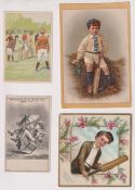 Trade cards, Cricket, six plain back Victorian cards, all with artist drawn cricket images,