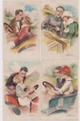 Postcards, S. Meunier, Motoring Romance, Series 49 ‘Delice..et Auto’, 7 cards, complete ?, mixed