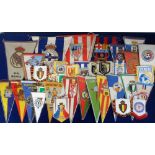 Football pennants, a collection of approx. 35 pennants, mostly foreign, various shapes & sizes,