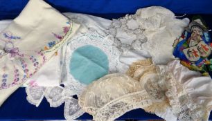 Lace and Fabric, a collection of approx. 35 vintage items of linens and lace to include Victorian