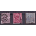 Stamps, GB KEVII 1911/13 high values 2/6 lilac, 5/- carmine, 10/- blue used. SG 316, 318 & 319