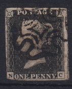 Stamp, GB QV 1840 1d black NC, 3 good-huge margins with part of additional stamp to right