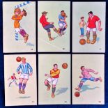 Postcards, Football, Comedy caricature set of six, by T.V., Series 222 pub. By L.P., (all unused,