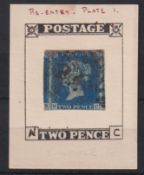 Stamp, GB QV 1840 2d blue NC stated to be plate 1 re-entry with 4 good to huge margins showing