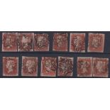Stamps, GB QV 1841 1d red-brown imperf set cancelled by Maltese Cross with number in centre. SG8m