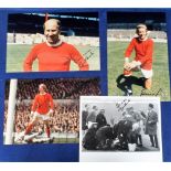 Football autographs, Manchester United, four press photos being later prints taken from earlier