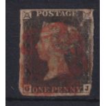 Stamp, GB QV 1840 1d black OJ, 3 1/2 margins, ragged at right and small crease at NE, cancelled with