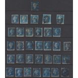 Stamps, GB QV collection of 2d blues, 6 imperf and 27 perforated including 2 perfins, mixed