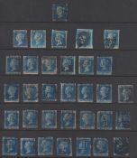 Stamps, GB QV collection of 2d blues, 6 imperf and 27 perforated including 2 perfins, mixed