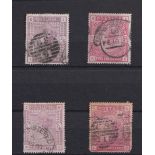 Stamps, GB QV 1883 2/6 lilac and 5/- Rose. 2 of each value in used condition with some faults. SG178