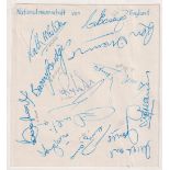 Football autographs, England International Team, a signed sheet laid down on paper with 13