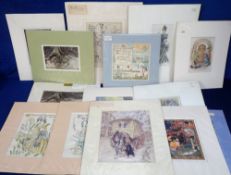 Antique and Vintage Book Plates, 14 plates to include Arthur Rackham, Charles Folkard and Walter
