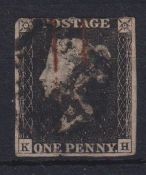 Stamp, GB QV 1840 1d black KH, 3 margins cancelled with a black MC. SG2 cat £375 (1)