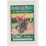 Postcard, Motor Cycling, Rudge Motor Cycles, poster style advertising card for the Rudge Multi,