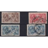 Stamps, GB KGV 1918-19 Seahorses, 2/6, 5/- and 10/- (2) used. SG415a-417 cat £570 (4)