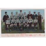 Postcard, Football, Notts County colour printed card showing team & officials, c. 1905, by B.B.