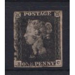 Stamp, GB QV 1840 1d black RC, 4 good-large margins cancelled with a black MC. SG2 cat £375 (1)