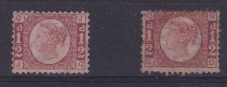 Stamps, GB QV 1/2d bantams plate 13 UM and plate 15 MM. SG48 cat £295 as mounted (2)