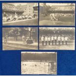 Postcards, Olympics, Stockholm 1912, 5 Official RP cards, Water-polo No. 138, Sweden Tug of War Gold