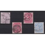 Stamps, GB QV 1883/4 high values 2/6 lilac, 5/- rose (2), 10/- ultramarine used-fine fine used.