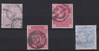 Stamps, GB QV 1883/4 high values 2/6 lilac, 5/- rose (2), 10/- ultramarine used-fine fine used.