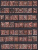 Stamps, GB QV 1841 1d red-brown imperf collection of 99 including 19 cancelled with a black MC.