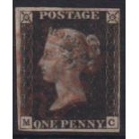 Stamp, GB QV 1840 1d black MC, 4 good-tight margins cancelled with a red MC. SG2 cat £375 (1)