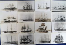 Postcards, Sailing Ships, a collection of 30 photographic postcard images of Victorian sailing ships