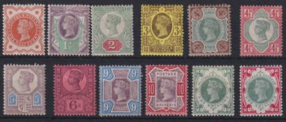 Stamps, GB QV 1887 Jubilee issue mint SG197e-211 and 214 cat £540 (12)