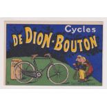 Postcard, Cycling, French Advertising card, De Dion-Bouton Cycles, artist drawn, good design,