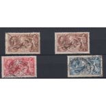 Stamps, GB KGV 1934 re-engraved Seahorses, 2/6, (2) 5/- and 10/- used. SG450-452 cat £245 (4)