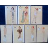 Postcards, Kirchner, a selection (set) of early Art Deco period glamour cards illustrated by Raphael