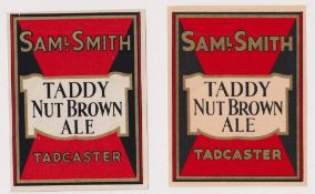 Beer labels, Samuel Smith, Tadcaster, Taddy Nut Brown Ale, 2 vertical rectangular labels (note the