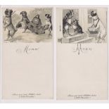 Trade cards, Chocolat Tobler, set of six Menu cards each with cat and/or dog illustrations (gd/vg)
