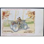 Postcard, Advertising, French Motoring, advert for Michelin Tyres, victory in Paris-Bordeaux 1895