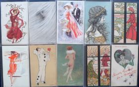 Postcards, Glamour, a good mixed glamour selection of 10 cards, both Art Nouveau and Deco. Artists
